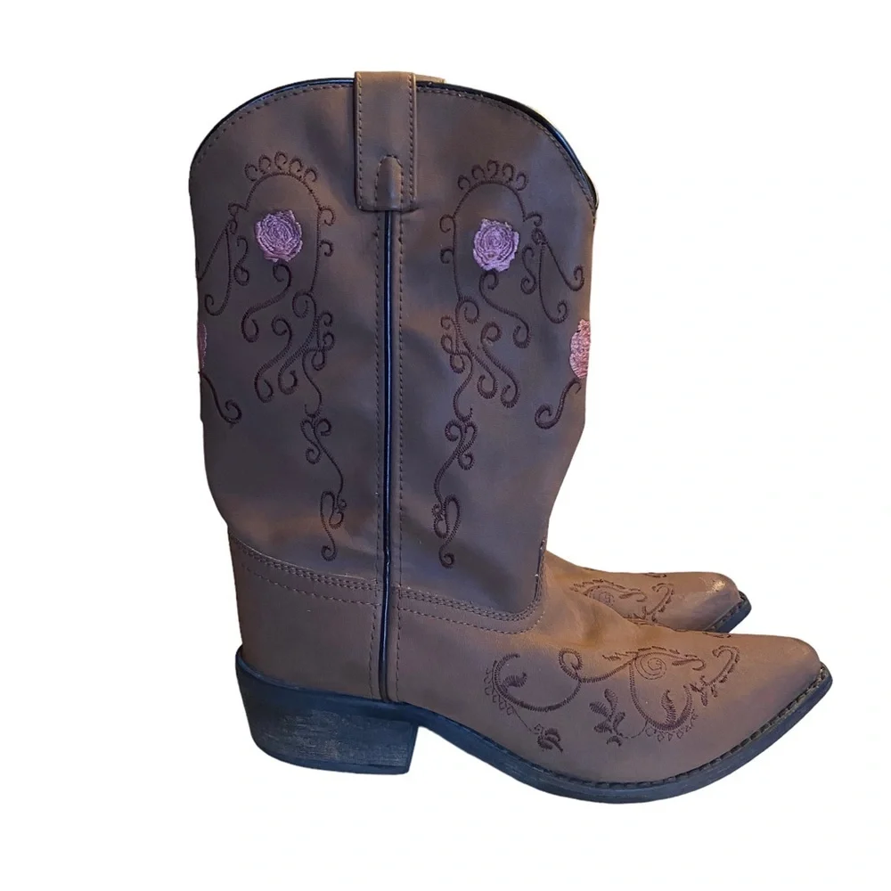 Shyanne Girl's Floral Embroidered Cowgirl Boots Sz 5 Brown Western Midcalf Boot